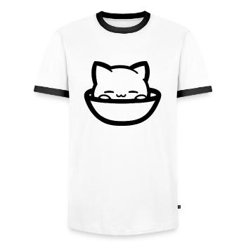 Cozy cat in bowl - Men's Ringer Shirt - white/black - Front - AI Model Female 172 light (172cm) & AI Model Male 178 dark (178cm)