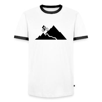 Bicycle, Mountain Bike, Mountains, Mountain Triathlon - Men's Ringer Shirt - white/black - Front - AI Model Female 172 light (172cm) & AI Model Male 178 dark (178cm)