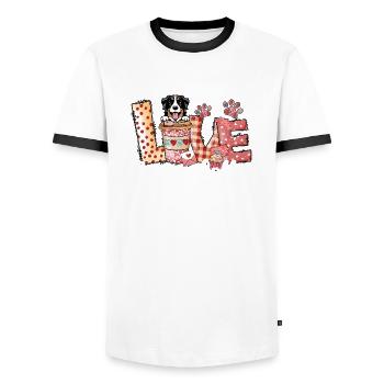 Bernese Dog Coffee Lover Valentines Day - Men's Ringer Shirt - white/black - Front - AI Model Female 172 light (172cm) & AI Model Male 178 dark (178cm)