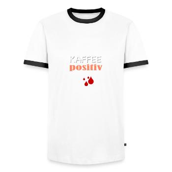 KAFFEEpositiv - Männer Kontrast-T-Shirt - Weiß/Schwarz - Vorne - AI Model Female 172 light (172cm) & AI Model Male 178 dark (178cm)