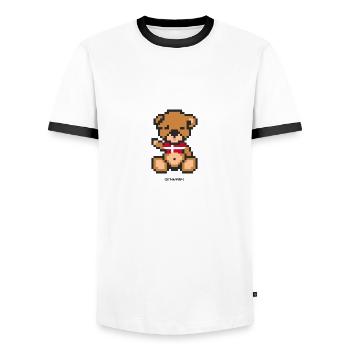 Pixel Bear Denmark - Men's Ringer Shirt - white/black - Front - AI Model Female 172 light (172cm) & AI Model Male 178 dark (178cm)