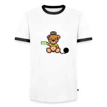 Pixel Bear Prisoner - Men's Ringer Shirt - white/black - Front - AI Model Female 172 light (172cm) & AI Model Male 178 dark (178cm)