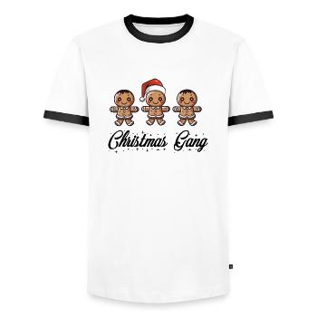 Christmas Gang Gingerbread Man - Men's Ringer Shirt - white/black - Front - AI Model Female 172 light (172cm) & AI Model Male 178 dark (178cm)
