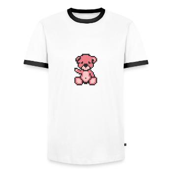 Pixel Bear Candy - Men's Ringer Shirt - white/black - Front - AI Model Female 172 light (172cm) & AI Model Male 178 dark (178cm)