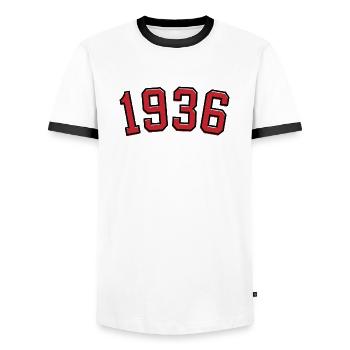 Sport Jahrgang 1936 - Männer Kontrast-T-Shirt - Weiß/Schwarz - Vorne - AI Model Female 172 light (172cm) & AI Model Male 178 dark (178cm)