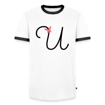 Letter U Butterfly Letter - Men's Ringer Shirt - white/black - Front - AI Model Female 172 light (172cm) & AI Model Male 178 dark (178cm)