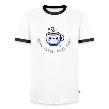 Bean There, Done That – Funny Coffee Shirt - Männer Kontrast-T-Shirt - Weiß/Schwarz - Vorne - AI Model Female 172 light (172cm) & AI Model Male 178 dark (178cm)
