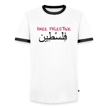 Free Palestine ! - Men's Ringer Shirt - white/black - Front - AI Model Female 172 light (172cm) & AI Model Male 178 dark (178cm)