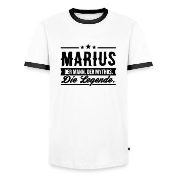 Man Myth Legend Marius - T-shirt contrasté Homme - blanc/noir - Devant - AI Model Female 172 light (172cm) & AI Model Male 178 dark (178cm)