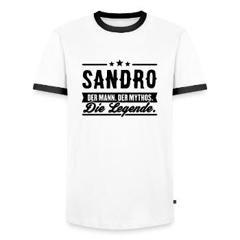 Man Myth Legend Sandro - T-shirt contrasté Homme - blanc/noir - Devant - AI Model Female 172 light (172cm) & AI Model Male 178 dark (178cm)