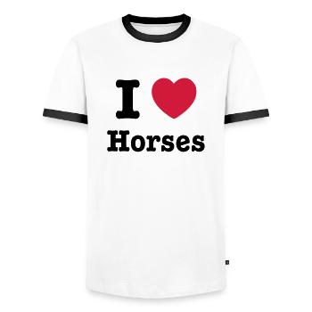 I love Horses / Ich liebe Pferde - Männer Kontrast-T-Shirt - Weiß/Schwarz - Vorne - AI Model Female 172 light (172cm) & AI Model Male 178 dark (178cm)