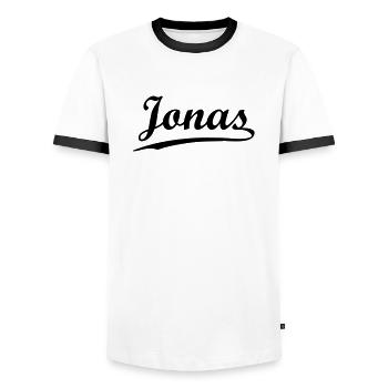 jonas - Men's Ringer Shirt - white/black - Front - AI Model Female 172 light (172cm) & AI Model Male 178 dark (178cm)