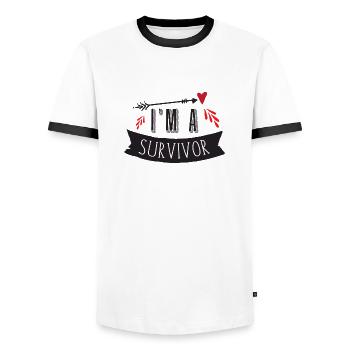 im a survivor - Men's Ringer Shirt - white/black - Front - AI Model Female 172 light (172cm) & AI Model Male 178 dark (178cm)