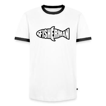 silhouette angler fisherman logo fischermann sea spor - Men's Ringer Shirt - white/black - Front - AI Model Female 172 light (172cm) & AI Model Male 178 dark (178cm)