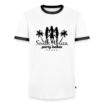 south africa party babes - Männer Kontrast-T-Shirt - Weiß/Schwarz - Vorne - AI Model Female 172 light (172cm) & AI Model Male 178 dark (178cm)