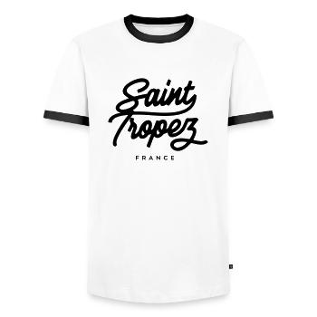 Saint Tropez - T-shirt contrasté Homme - blanc/noir - Devant - AI Model Female 172 light (172cm) & AI Model Male 178 dark (178cm)