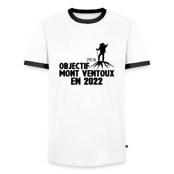Mont Ventoux 2022 Cycliste Montagne Randonnée - T-shirt contrasté Homme - blanc/noir - Devant - AI Model Female 172 light (172cm) & AI Model Male 178 dark (178cm)