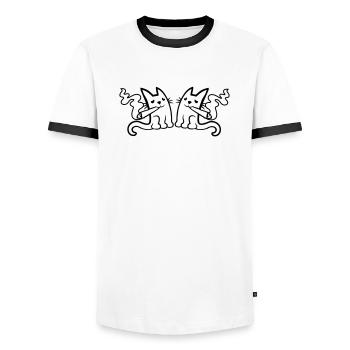 Équipe 2 chats fumeurs - T-shirt contrasté Homme - blanc/noir - Devant - AI Model Female 172 light (172cm) & AI Model Male 178 dark (178cm)