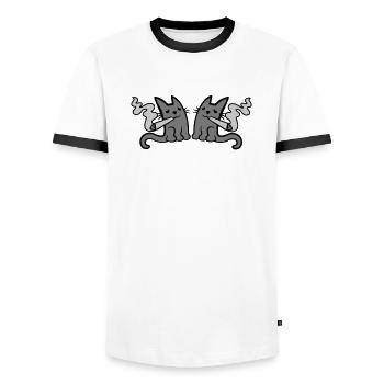 2 smoking little cats - Men's Ringer Shirt - white/black - Front - AI Model Female 172 light (172cm) & AI Model Male 178 dark (178cm)