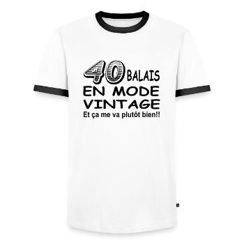 40 ans / anniversaire 40 ans / t-shirt 40 ans - T-shirt contrasté Homme - blanc/noir - Devant - AI Model Female 172 light (172cm) & AI Model Male 178 dark (178cm)