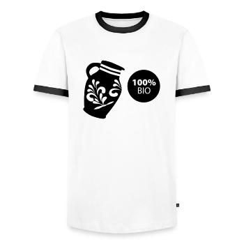 Bembel 100% BIO #ShirtShop #Hessen #FFM - Men's Ringer Shirt - white/black - Front - AI Model Female 172 light (172cm) & AI Model Male 178 dark (178cm)