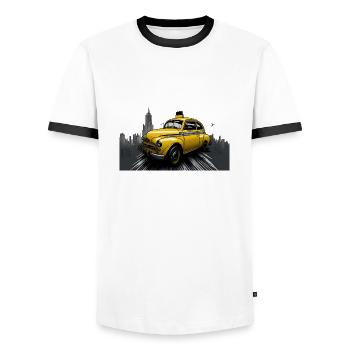 Un taxi dans une ville - T-shirt contrasté Homme - blanc/noir - Devant - AI Model Female 172 light (172cm) & AI Model Male 178 dark (178cm)