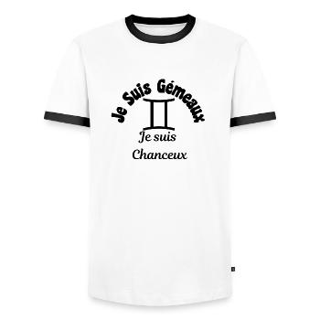 gémeaux zodiaque signe - Je suis chanceux - T-shirt contrasté Homme - blanc/noir - Devant - AI Model Female 172 light (172cm) & AI Model Male 178 dark (178cm)
