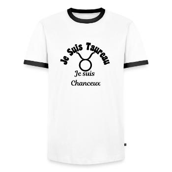 Taureau zodiaque signe - Je suis chanceux - T-shirt contrasté Homme - blanc/noir - Devant - AI Model Female 172 light (172cm) & AI Model Male 178 dark (178cm)