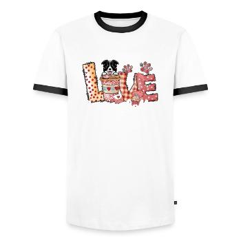 Border Collie Dog Coffee Lover Valentines Day - Men's Ringer Shirt - white/black - Front - AI Model Female 172 light (172cm) & AI Model Male 178 dark (178cm)