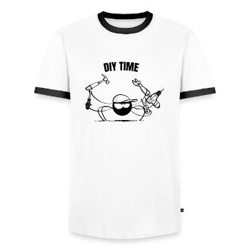 Beth the Spider - DIY (text version) - Men's Ringer Shirt - white/black - Front - AI Model Female 172 light (172cm) & AI Model Male 178 dark (178cm)