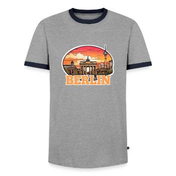 Berlin Skyline 2 - Men's Ringer Shirt - grey/navy  - Front - AI Model Female 172 light (172cm) & AI Model Male 178 light (178cm)