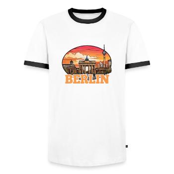 Ligne d’horizon de Berlin 2 - T-shirt contrasté Homme - blanc/noir - Devant - AI Model Female 172 light (172cm) & AI Model Male 178 dark (178cm)