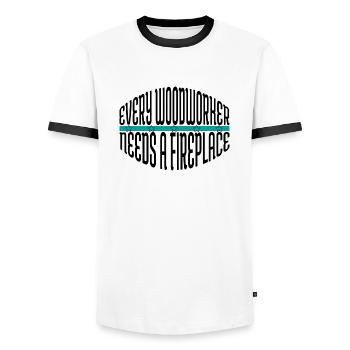 cool logging lumberjackwoodworking - Men's Ringer Shirt - white/black - Front - AI Model Female 172 light (172cm) & AI Model Male 178 dark (178cm)