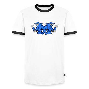 shark hai bodybuilding 2 - Männer Kontrast-T-Shirt - Weiß/Schwarz - Vorne - AI Model Female 172 light (172cm) & AI Model Male 178 dark (178cm)