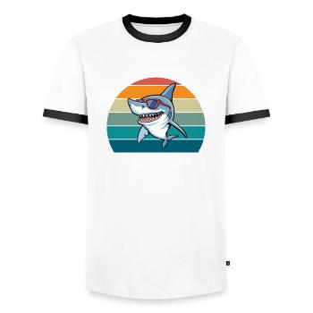 Shark Retro - Men's Ringer Shirt - white/black - Front - AI Model Female 172 light (172cm) & AI Model Male 178 dark (178cm)