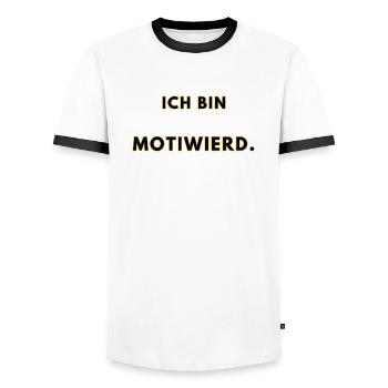 Ich bin motiweird. - Männer Kontrast-T-Shirt - Weiß/Schwarz - Vorne - AI Model Female 172 light (172cm) & AI Model Male 178 dark (178cm)