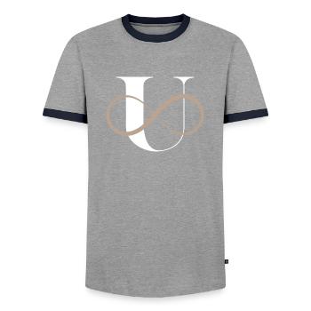 Infinite Letter u - Men's Ringer Shirt - grey/navy  - Front - AI Model Female 172 light (172cm) & AI Model Male 178 light (178cm)