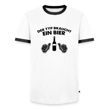 The guy needs a beer - Men's Ringer Shirt - white/black - Front - AI Model Female 172 light (172cm) & AI Model Male 178 dark (178cm)