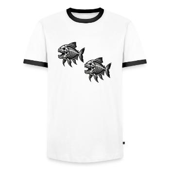 skelett piranha 2 - Männer Kontrast-T-Shirt - Weiß/Schwarz - Vorne - AI Model Female 172 light (172cm) & AI Model Male 178 dark (178cm)