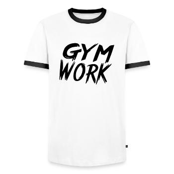 Fitnessstudioarbeit - Männer Kontrast-T-Shirt - Weiß/Schwarz - Vorne - AI Model Female 172 light (172cm) & AI Model Male 178 dark (178cm)