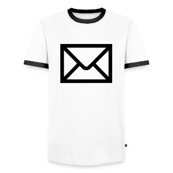 Letter - post - Email - Men's Ringer Shirt - white/black - Front - AI Model Female 172 light (172cm) & AI Model Male 178 dark (178cm)