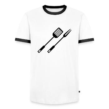 bbq_grillgut_f1_ - Männer Kontrast-T-Shirt - Weiß/Schwarz - Vorne - AI Model Female 172 light (172cm) & AI Model Male 178 dark (178cm)
