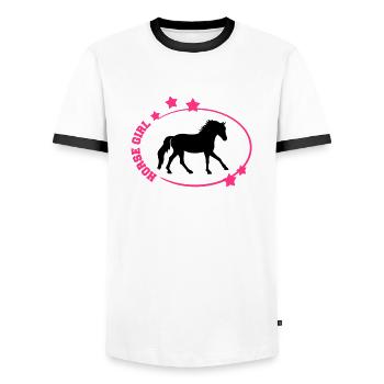 Horse Girl T-shirt/ Hoodie Design - Men's Ringer Shirt - white/black - Front - AI Model Female 172 light (172cm) & AI Model Male 178 dark (178cm)