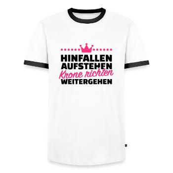 Krone richten weitergehen - Männer Kontrast-T-Shirt - Weiß/Schwarz - Vorne - AI Model Female 172 light (172cm) & AI Model Male 178 dark (178cm)