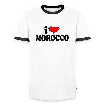 Maroc - J’aime le Maroc - T-shirt contrasté Homme - blanc/noir - Devant - AI Model Female 172 light (172cm) & AI Model Male 178 dark (178cm)