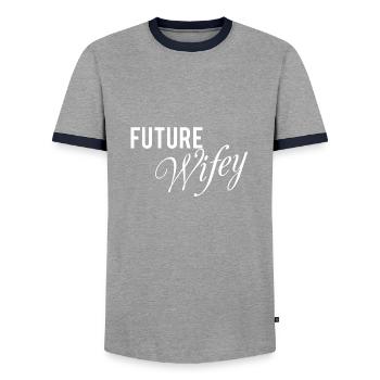 Future Wifey Expected Wife Pet Name Wedding - Men's Ringer Shirt - grey/navy  - Front - AI Model Female 172 light (172cm) & AI Model Male 178 light (178cm)