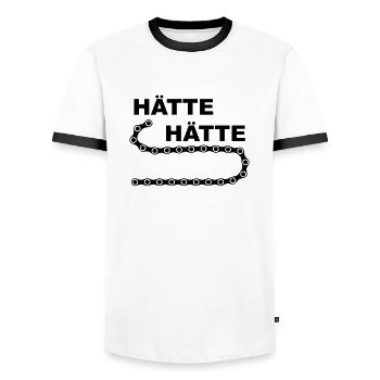 Hätte hätte Fahrradkette (D00109) - Männer Kontrast-T-Shirt - Weiß/Schwarz - Vorne - AI Model Female 172 light (172cm) & AI Model Male 178 dark (178cm)