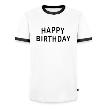 HAPPY BIRTHDAY UNI - Männer Kontrast-T-Shirt - Weiß/Schwarz - Vorne - AI Model Female 172 light (172cm) & AI Model Male 178 dark (178cm)