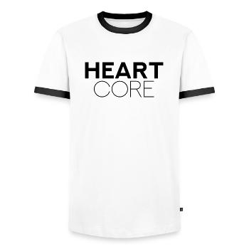 HEART CORE - Peace Love Freedom - Men's Ringer Shirt - white/black - Front - AI Model Female 172 light (172cm) & AI Model Male 178 dark (178cm)
