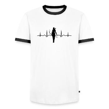 Archery Heartbeat Ladies Girls Archery Bog - Men's Ringer Shirt - white/black - Front - AI Model Female 172 light (172cm) & AI Model Male 178 dark (178cm)